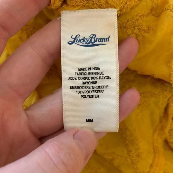 Lucky Brand Irving & Fine Floral‎ Embroidered Tiered Boho Mini Dress Yellow - M - Picture 6 of 6